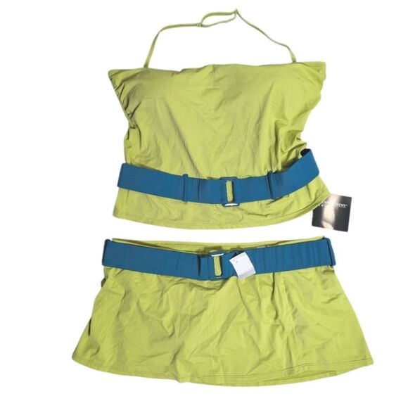 Newport News Lime Green Tankini Swimsuit Teal Blue Belted Skirt Bottom & Top 18 - Picture 2 of 8